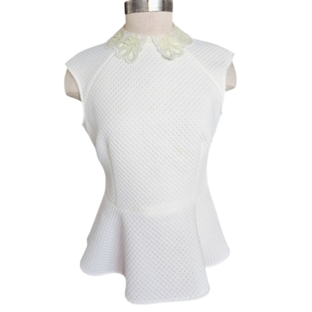 Karen Millen White Textured Peplum  Peter Pan Collar